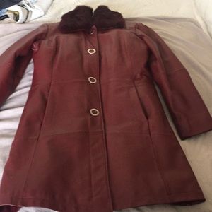 Midnight Velvet red leather coat fur collar medium with removable lining medium
